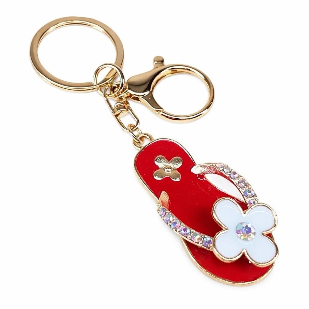 Red Flip Flop Sandal Bling Rhinestone Keychain Bag Purse Charm Backpack 4"